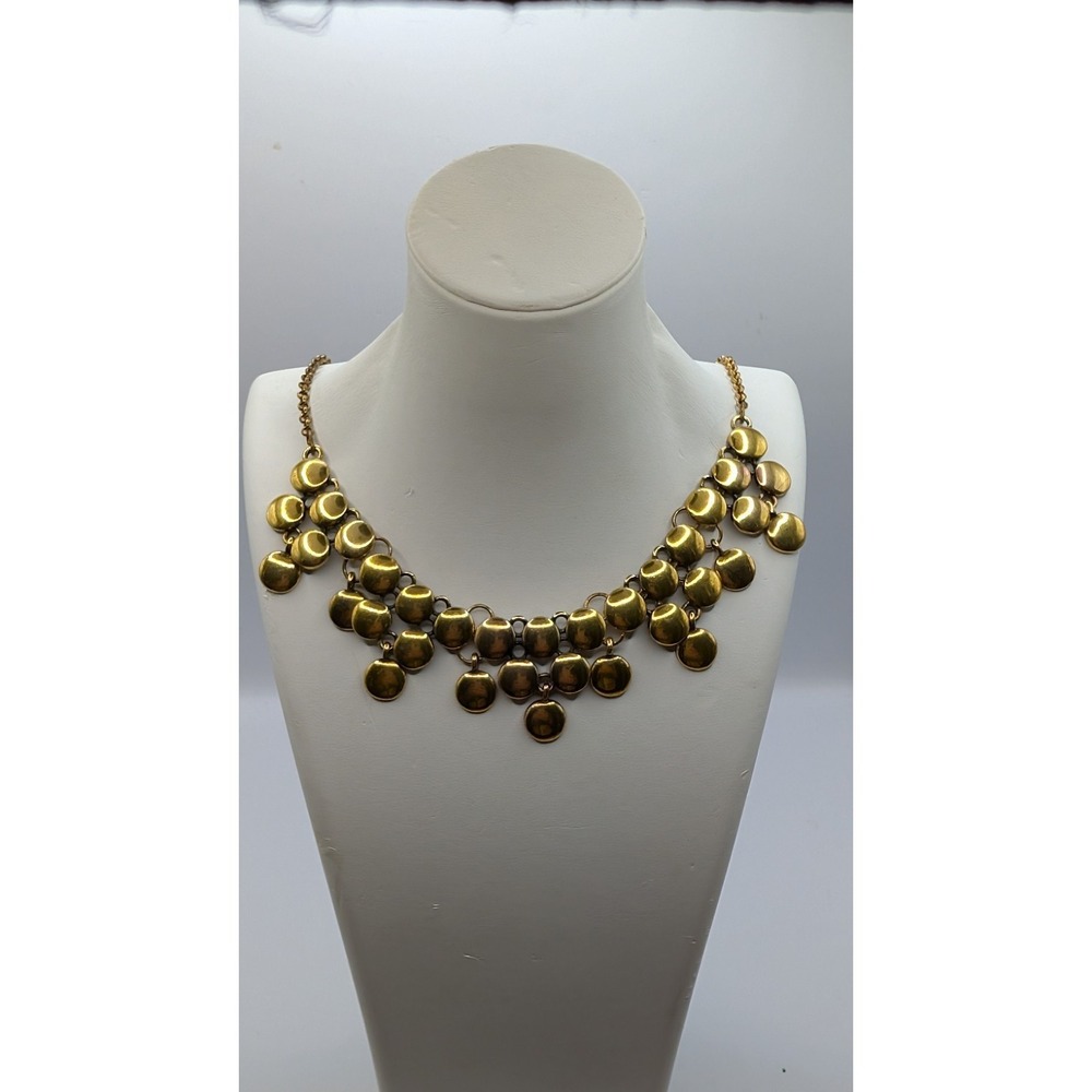 Vintage Gold Tone Disc Bib Necklace Tiered Overlapping Circle Statement Choker